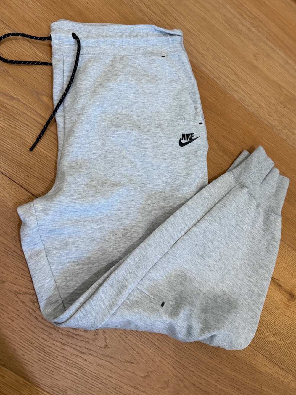 Nike Tech Light Gray Fleece Joggers with Black Swoosh XL